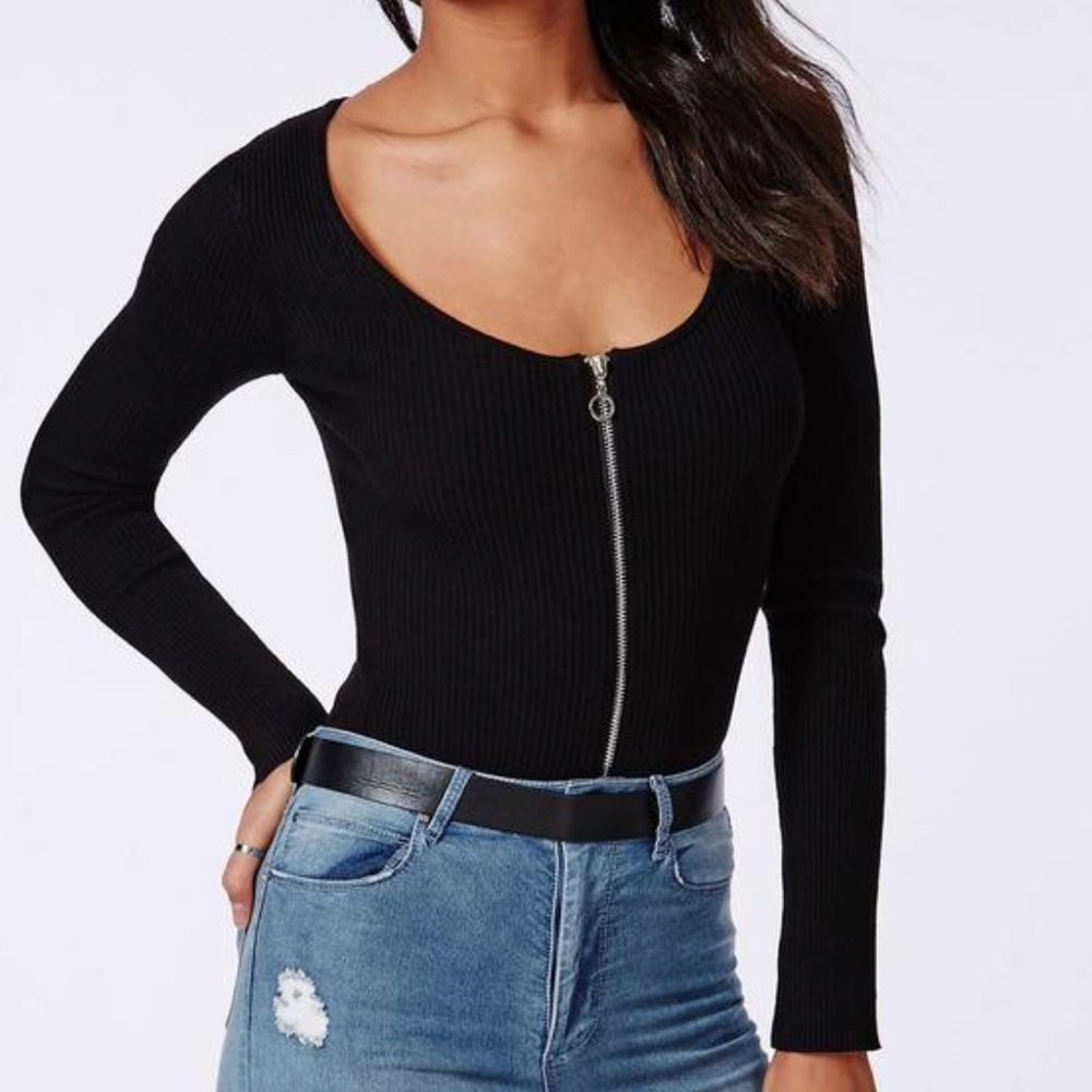 Missguided Ribbed Knitted Bodysuit in Black